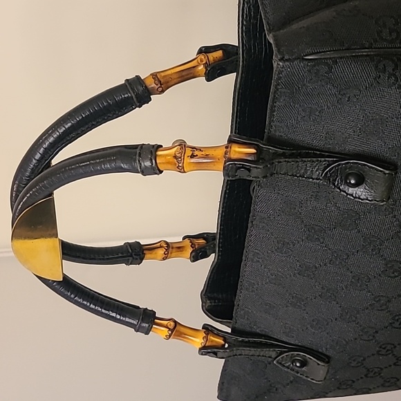 GUCCI VINTAGE EARLY 2000’S BAMBOO CANVAS/LEATHER TOTE BAG VERY GOOD COND RARE ! - Picture 3 of 17
